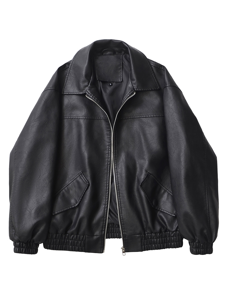 Riding Jacket Leather - Ailegogo Streetwear Women Retro Loose Short