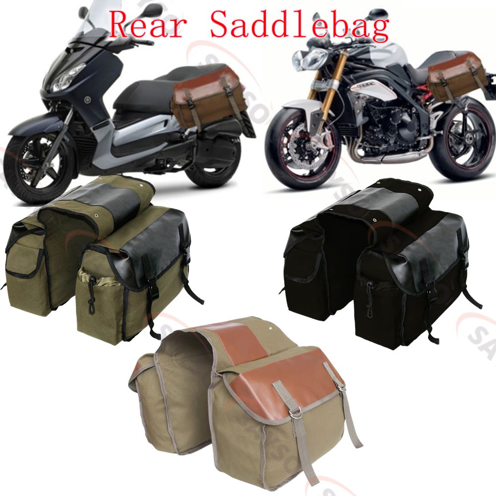 Motorcycle Gear Warehouse - Canvas Leather Rear Saddlebag Motorcycle Tail