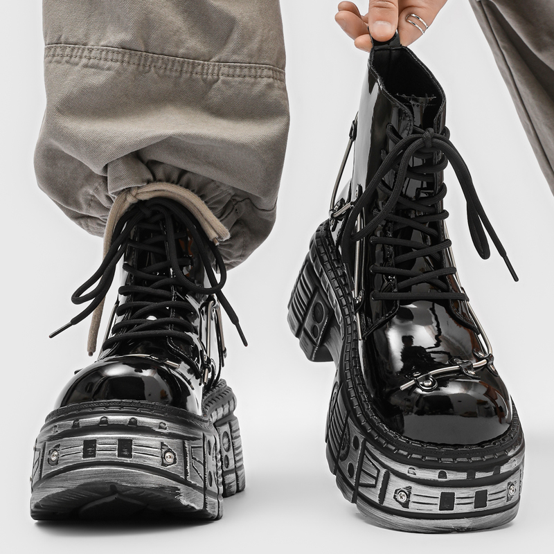 Motorcycle Gear Pattern - New Men Punk Style Thick Soled