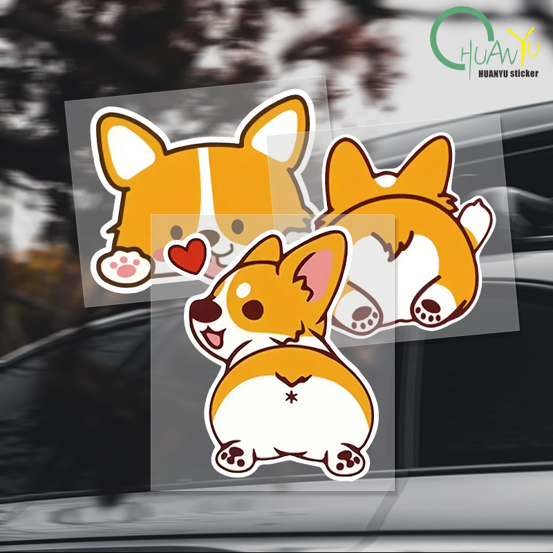 Motorcycle Gear Auto - Car Cartoon Car Sticker Corgi Sticker