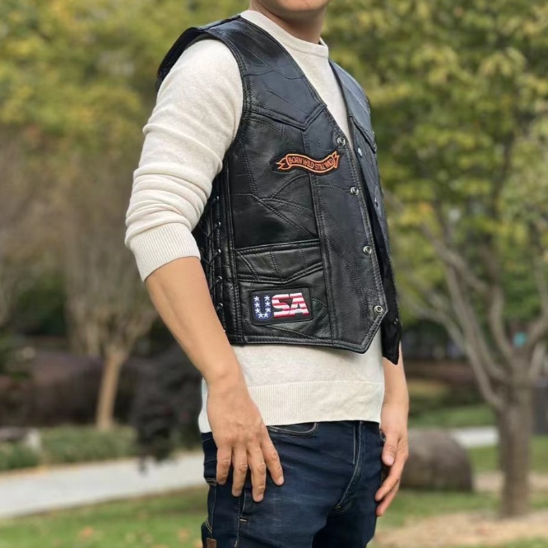 NEW Motorcycle Vests Men Cafe  - Riding Jacket Leather 评论和价格