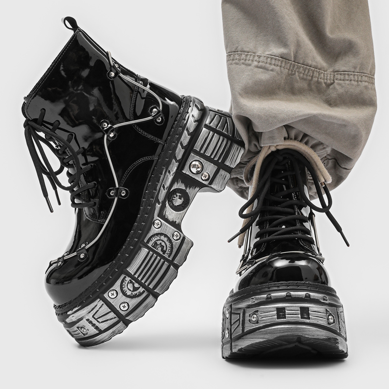 New Men Punk Style Thick Soled - Motorcycle Gear Pattern 评论和价格