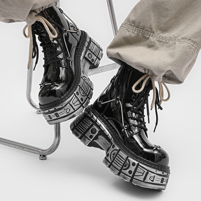 New Men Punk Style Thick Soled - Motorcycle Gear Pattern 评论和价格