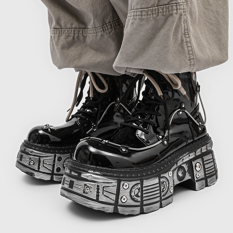 New Men Punk Style Thick Soled - Motorcycle Gear Pattern 评论和价格