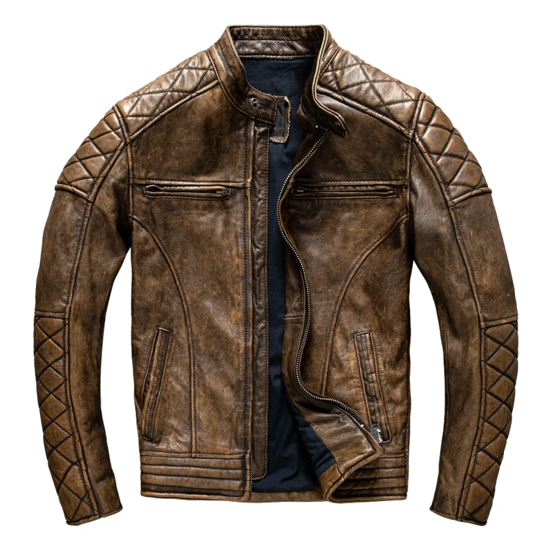 Vintage Men Leather Jacket Yel - Riding Jacket Leather 评论和价格