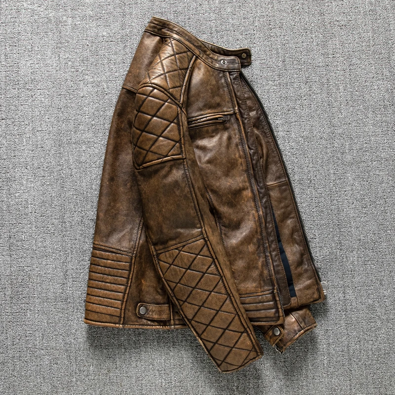 Vintage Men Leather Jacket Yel - Riding Jacket Leather 评论和价格